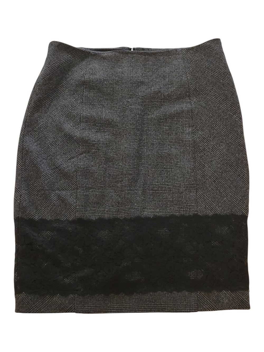 Ricki's Gray Plaid Pencil Skirt with Black Lace Trim
